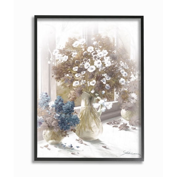 Stupell Industries Flower Vase Vintage Sepia Painting Graphic Art Black Framed Art Print Wall Art, 11x14, by Heinz Scholnhammer