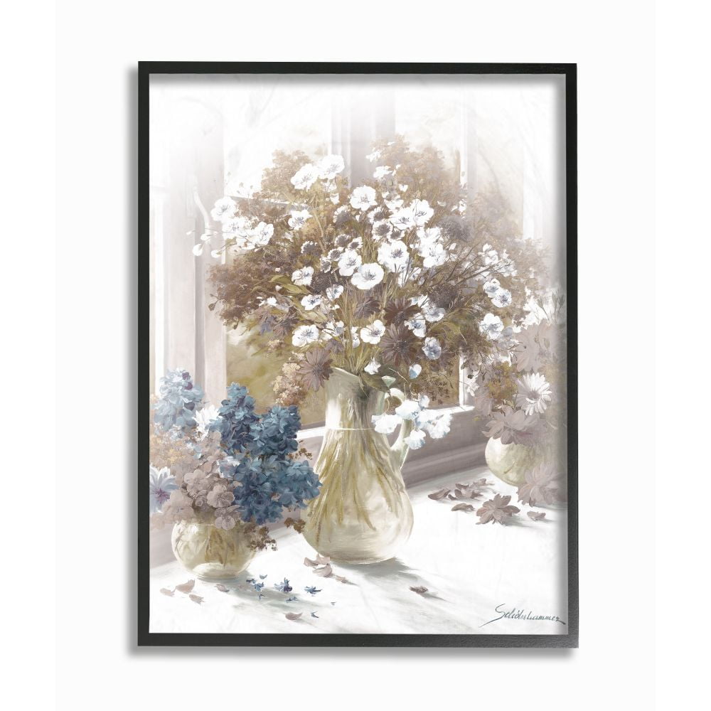 Vintage Sepia Botanical Floral Print on Canvas with Black Wood Frame