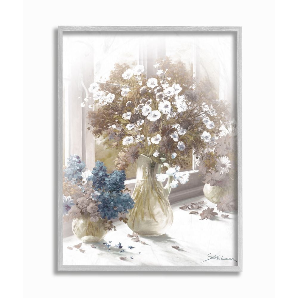 Gray Framed Sepia Flower Vase Canvas Print for Kids