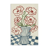 Stupell Industries Flower Vase on Minimal Checkered Canvas Wall Art design by JJ Design House LLC, 24 x 16