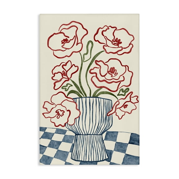 Stupell Industries Flower Vase on Minimal Checkered Canvas Wall Art design by JJ Design House LLC, 24 x 16