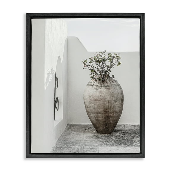 Stupell Industries Flower Vase with Architecture Buildings & Architecture Photography Black Floater Framed Canvas Art Print Wall Art, 17 x 21