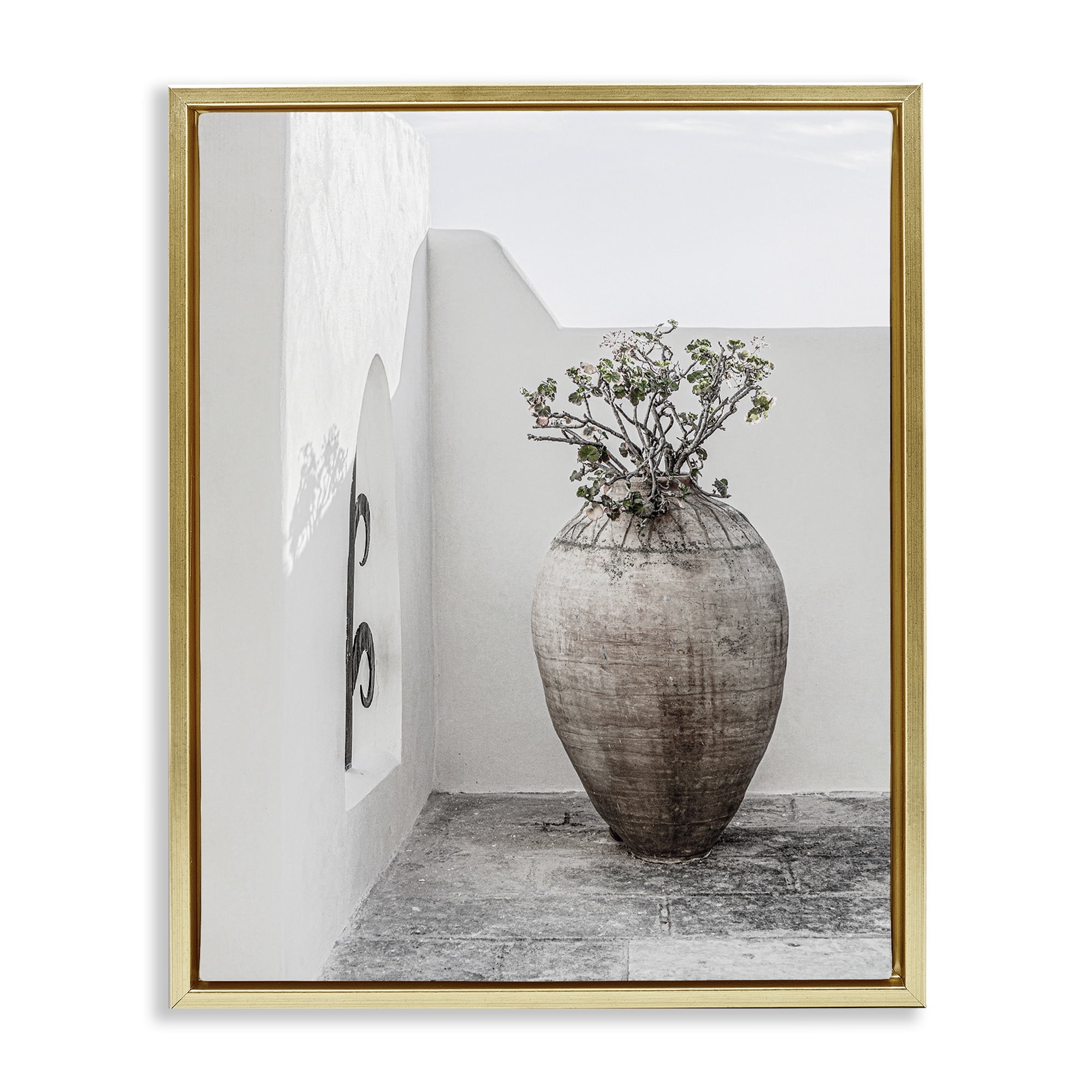 Stupell Industries Flower Vase with Architecture Buildings & Architecture Photography Gold Floater Framed Canvas Art Print Wall Art, 17 x 21