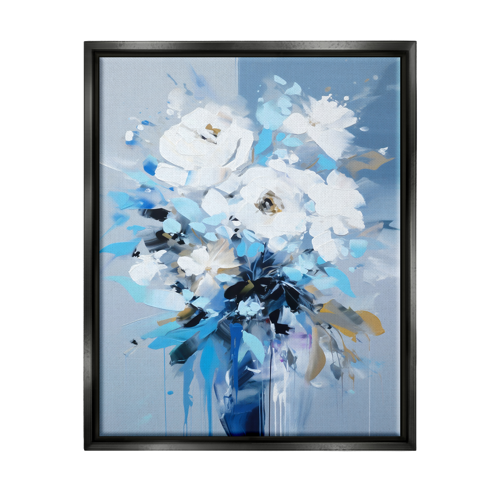 Stupell Industries Flower with Modern Drip Botanical & Floral Painting Black Floater Framed Canvas Art Print Wall Art, 25 x 31