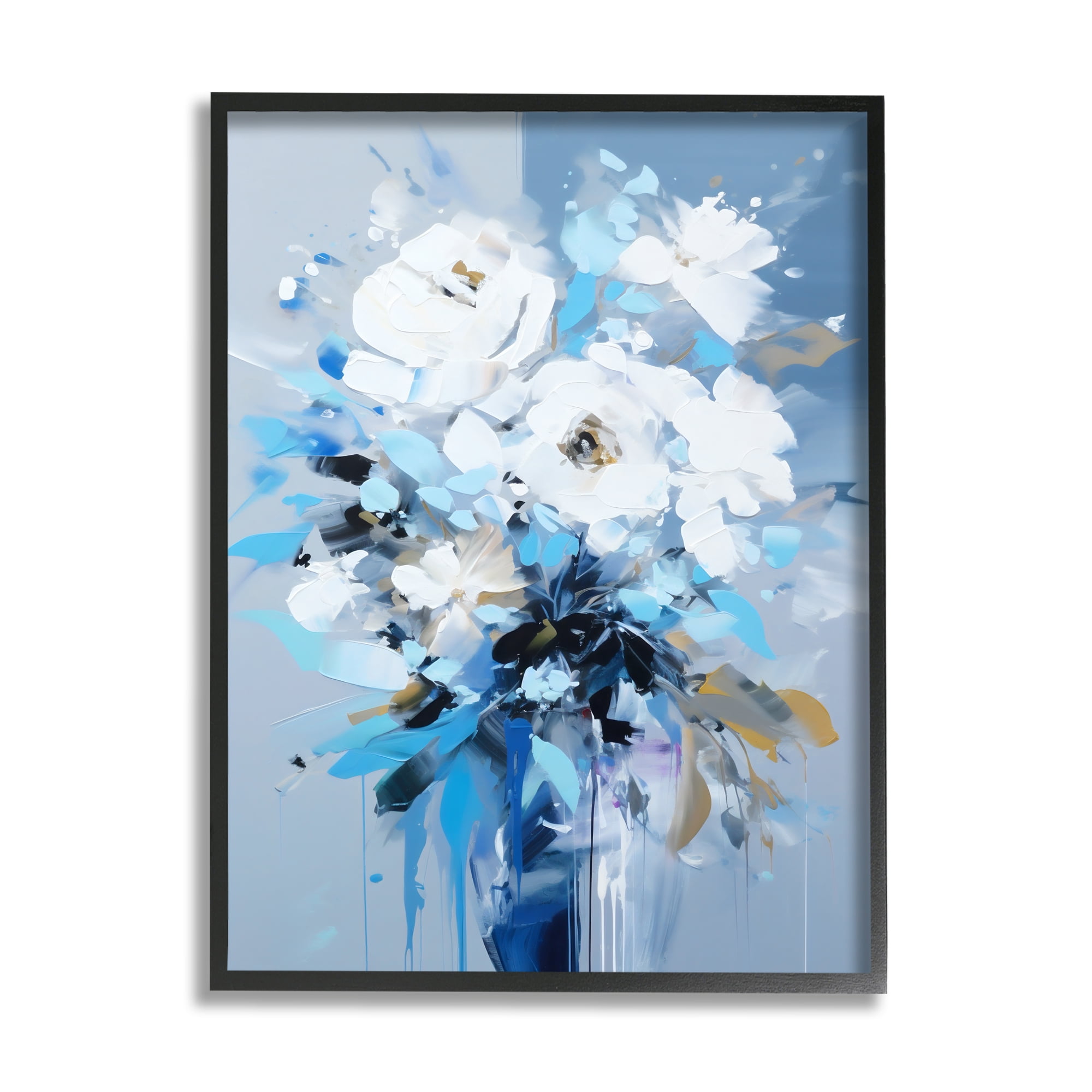 Stupell Industries Flower with Modern Drip Botanical & Floral Painting Black Framed Art Print Wall Art, 24 x 30