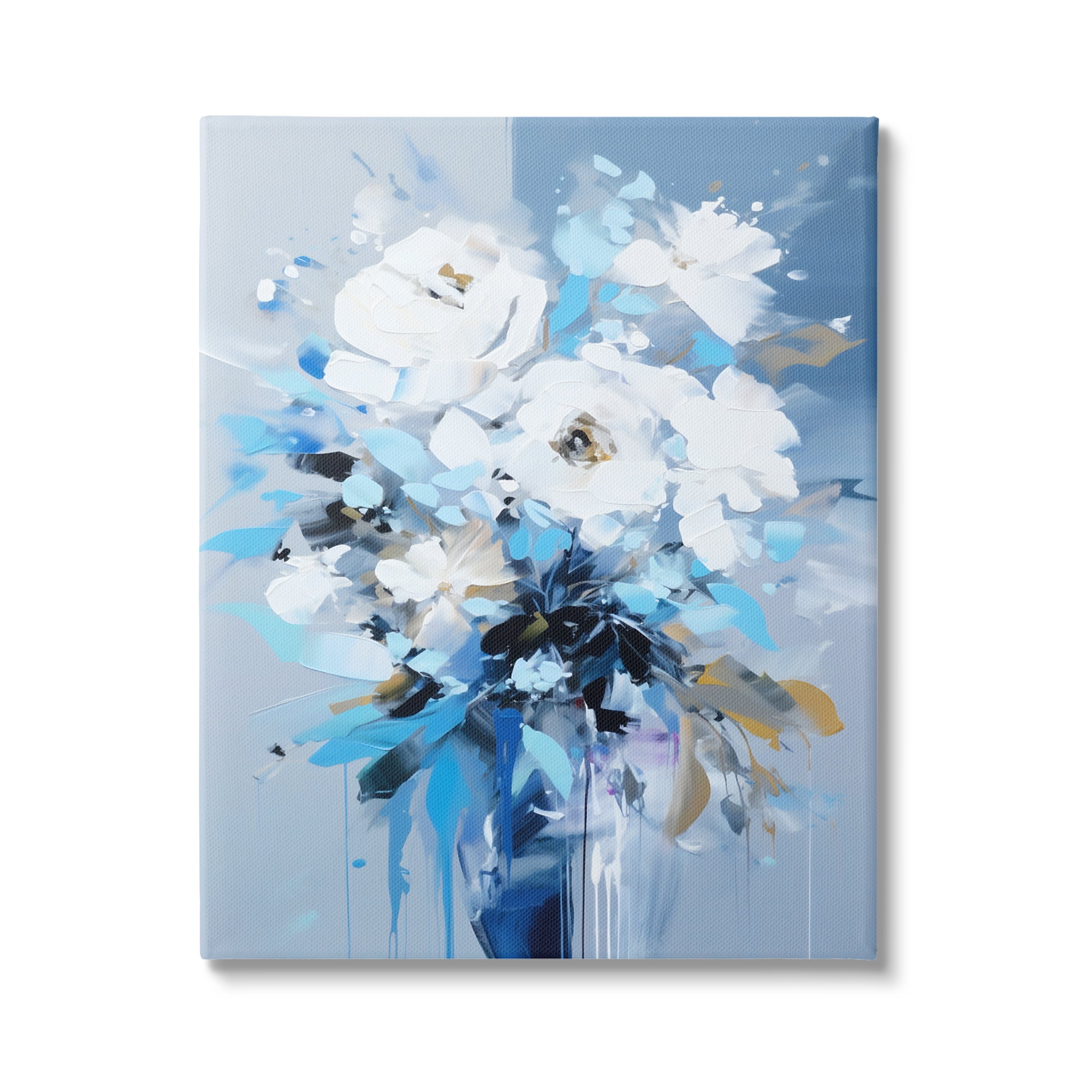 Stupell Industries Flower with Modern Drip Botanical & Floral Painting Gallery Wrapped Canvas Art Print Wall Art, 16 x 20