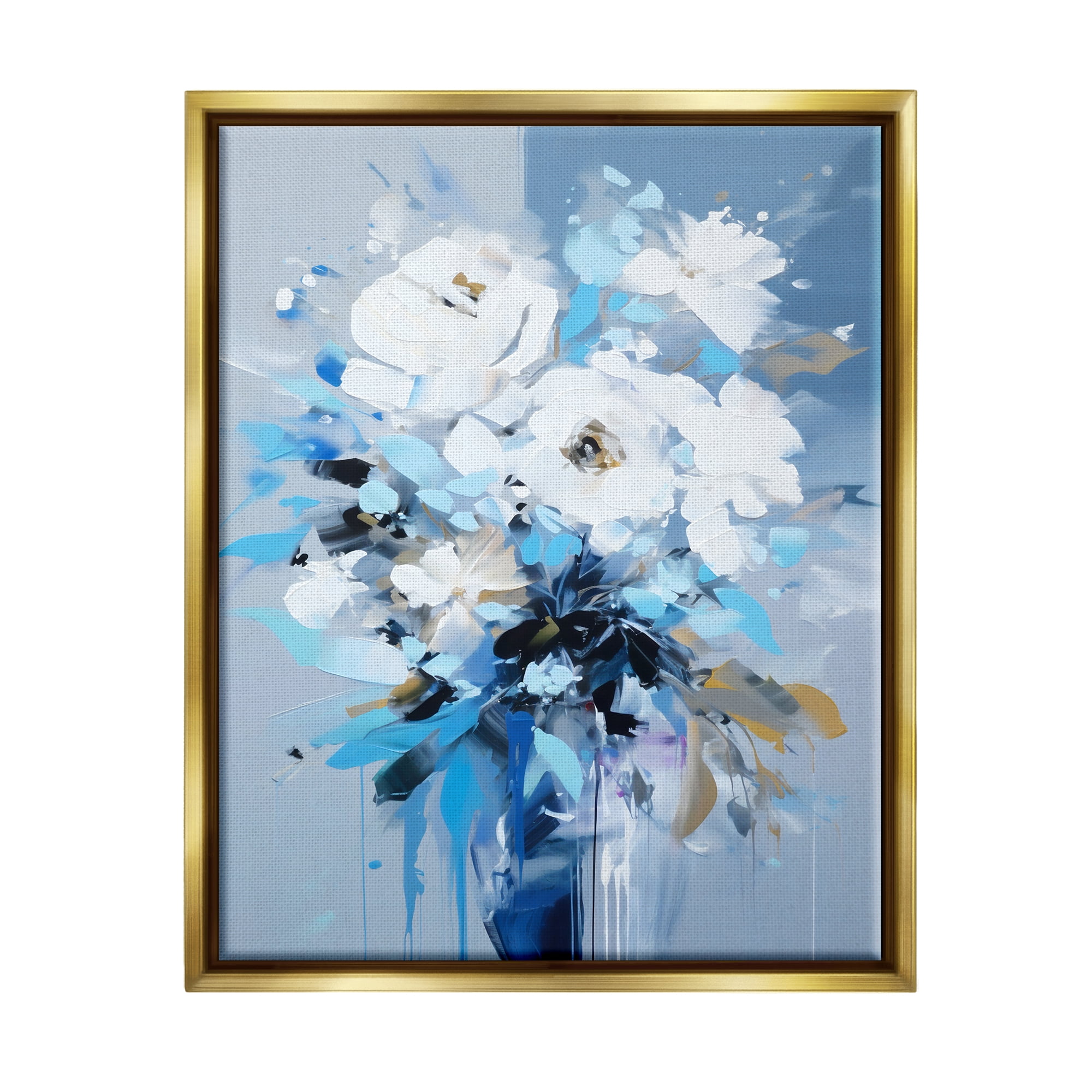 Stupell Industries Flower with Modern Drip Botanical & Floral Painting Gold Floater Framed Canvas Art Print Wall Art, 25 x 31