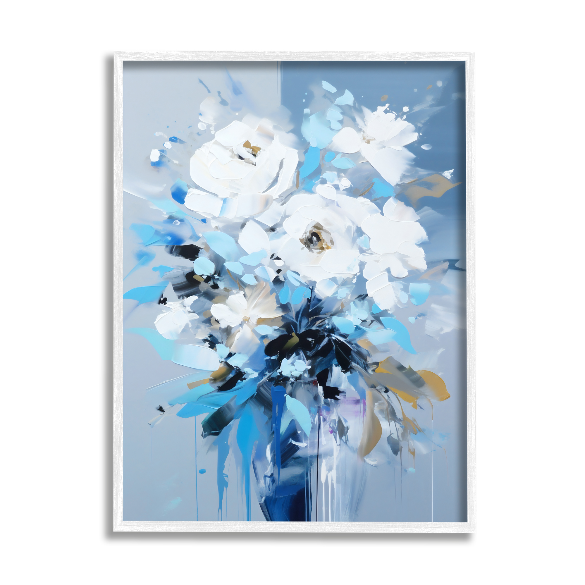 Stupell Industries Flower with Modern Drip Botanical & Floral Painting White Framed Art Print Wall Art, 24 x 30