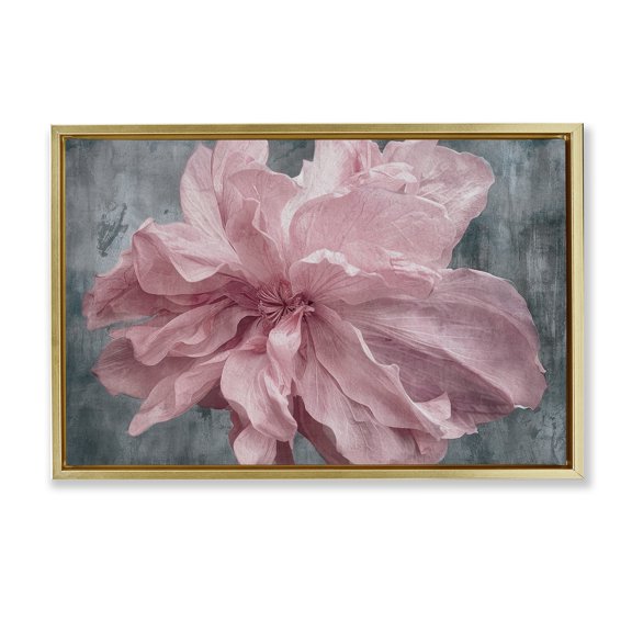 Stupell Industries Flower with Wavy Petals Gold Framed Floater Canvas Wall Art design by Shirley G., 17 x 25