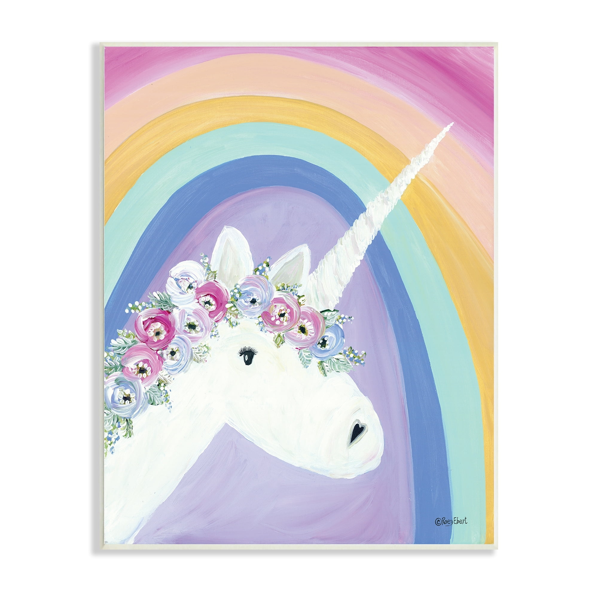 Stupell Industries Flowered Fantasy Unicorn Poppy Crown Rainbow Background ,10 x 15, Design by Roey Ebert