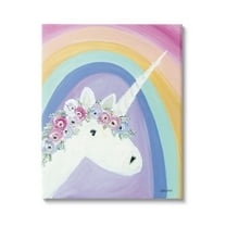 Stupell Industries Flowered Fantasy Unicorn Poppy Crown Rainbow Background ,16 x 20, Design by Roey Ebert
