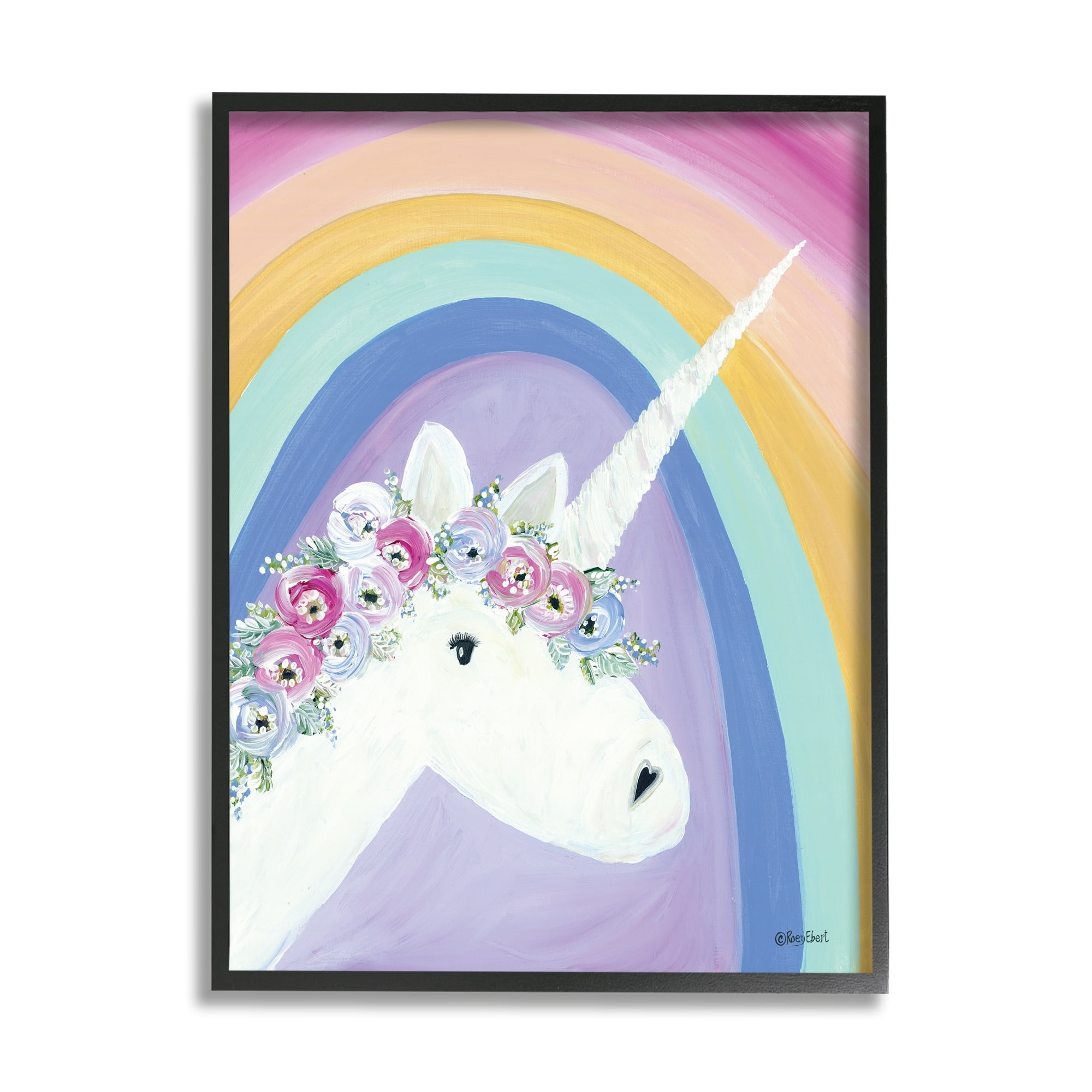 Stupell Industries Flowered Fantasy Unicorn Poppy Crown Rainbow Background ,24 x 30, Design by Roey Ebert