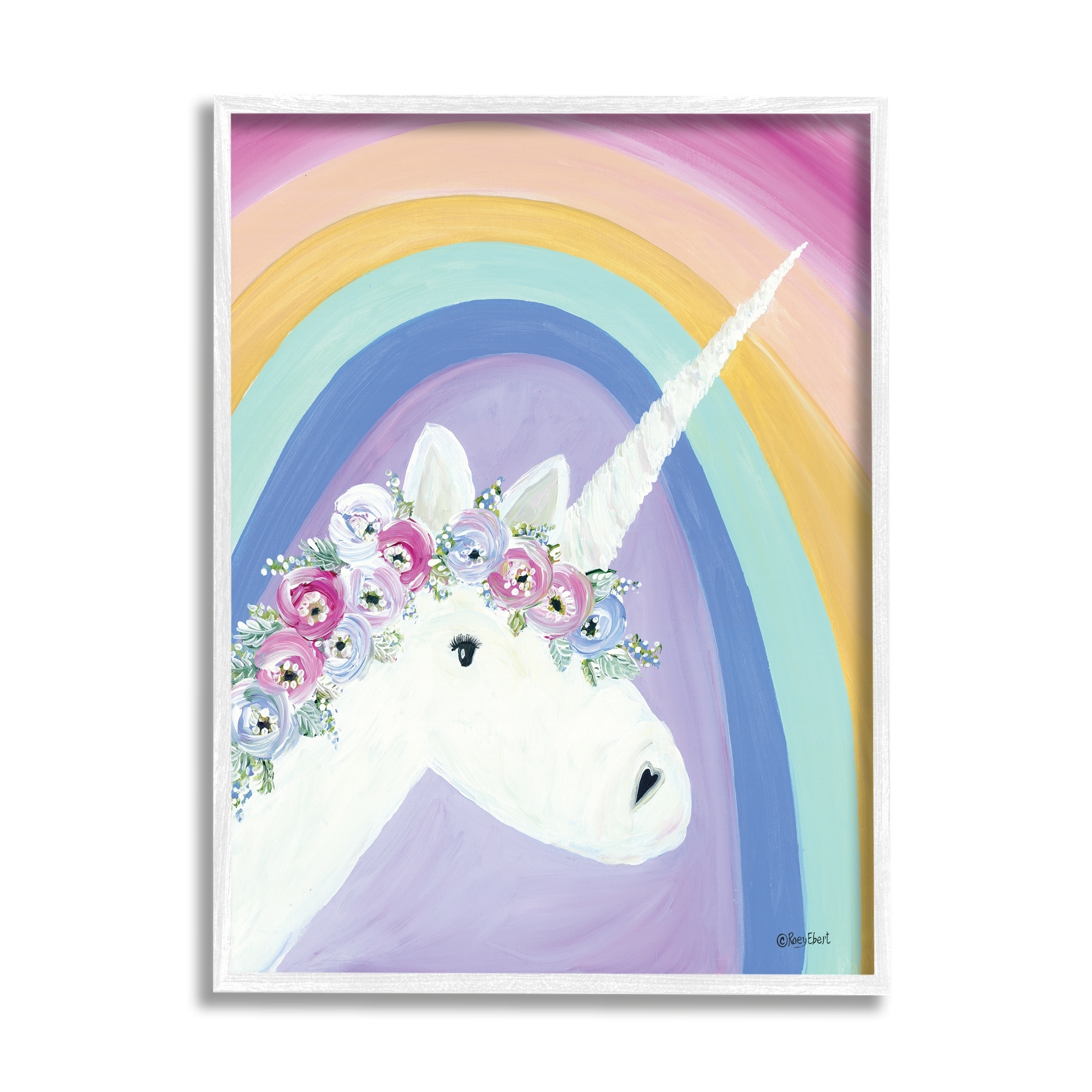 Stupell Industries Flowered Fantasy Unicorn Poppy Crown Rainbow Background ,24 x 30, Design by Roey Ebert