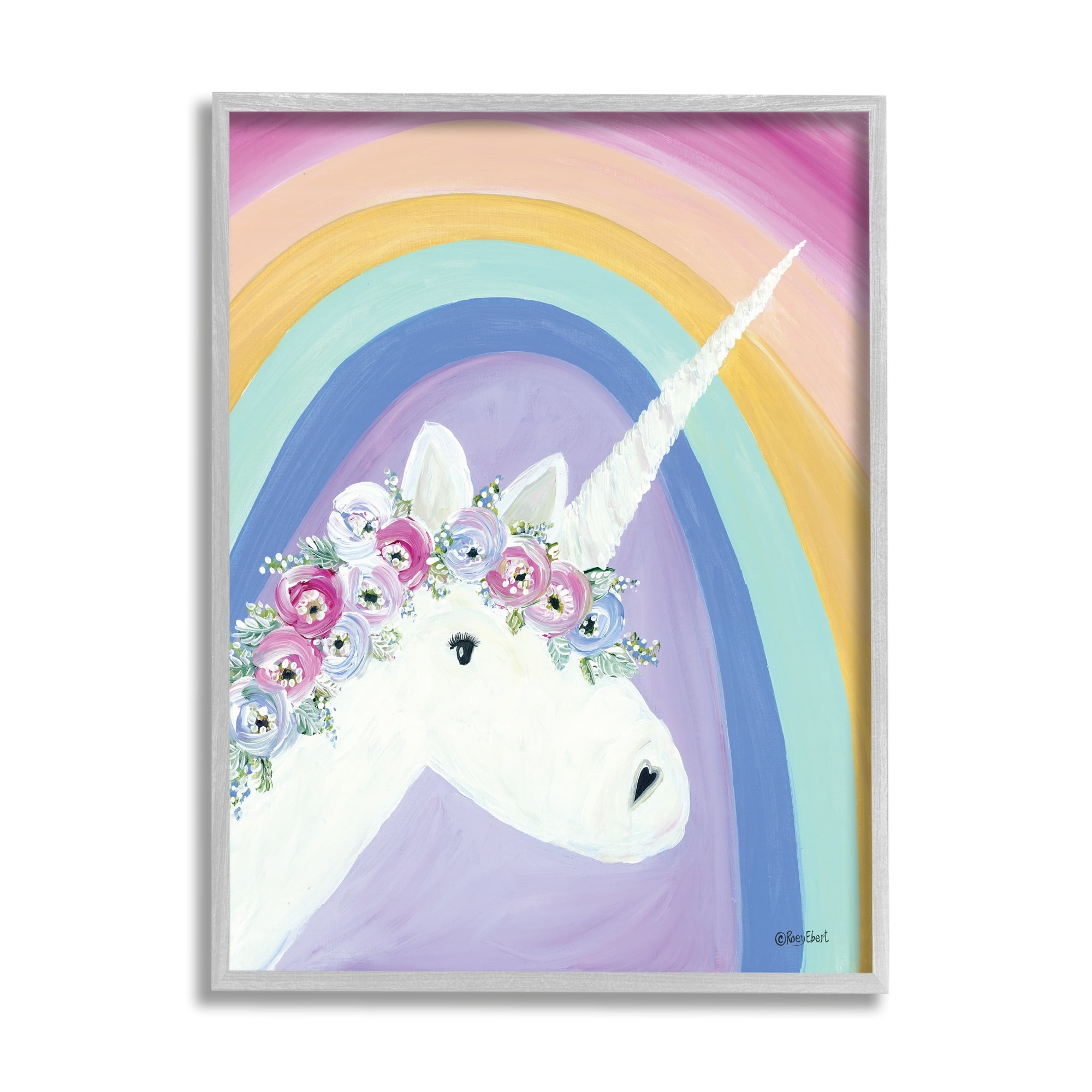 Stupell Industries Flowered Fantasy Unicorn Poppy Crown Rainbow Background ,24 x 30, Design by Roey Ebert
