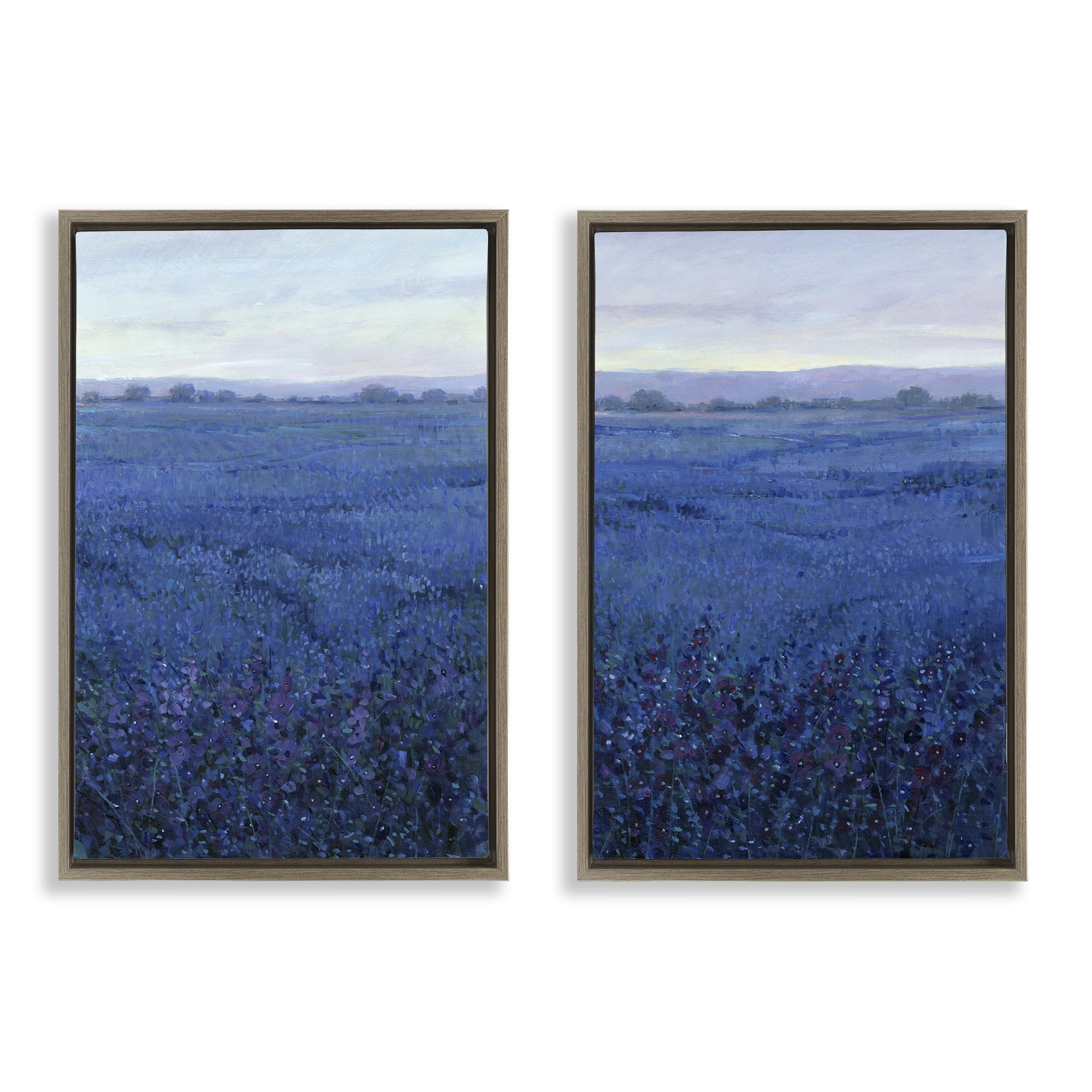 Stupell Industries Flowering Field Purple Haze Landscape & Nature Painting Brown Floater Framed Canvas Art Print Wall Art, 21 x 31, Set of 2