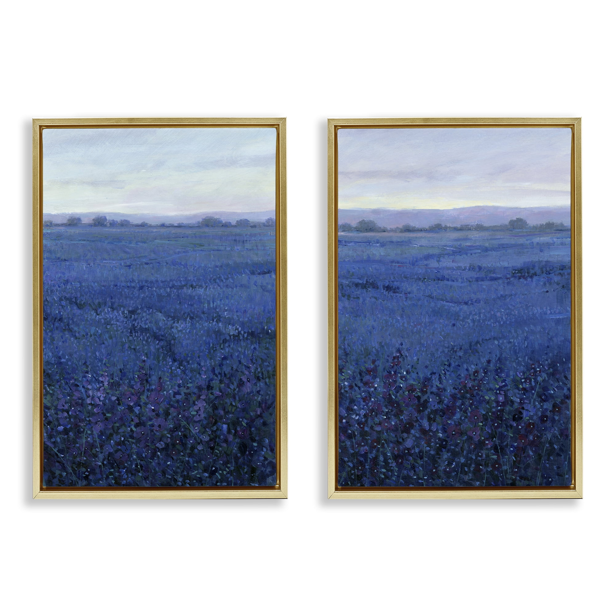 Stupell Industries Flowering Field Purple Haze Landscape & Nature Painting Gold Floater Framed Canvas Art Print Wall Art, 21 x 31, Set of 2
