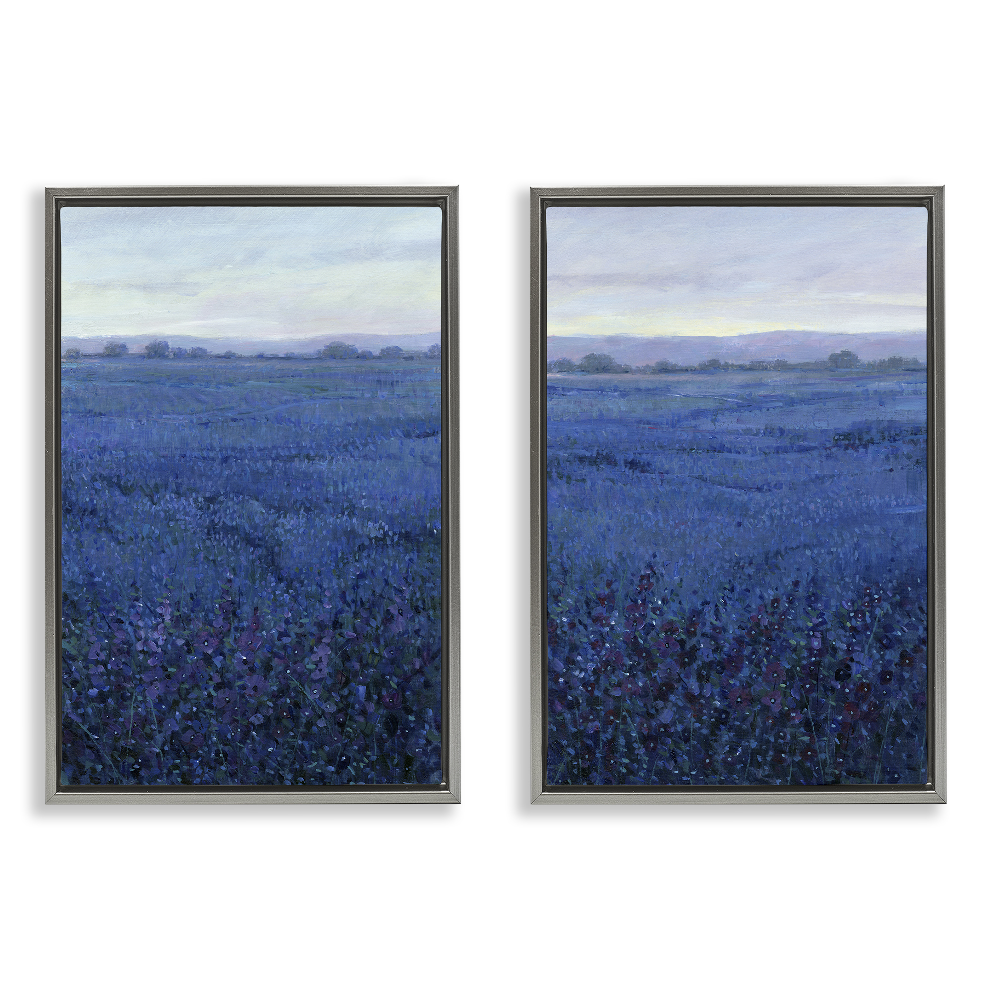 Stupell Industries Flowering Field Purple Haze Landscape & Nature Painting Gray Floater Framed Canvas Art Print Wall Art, 17 x 25, Set of 2