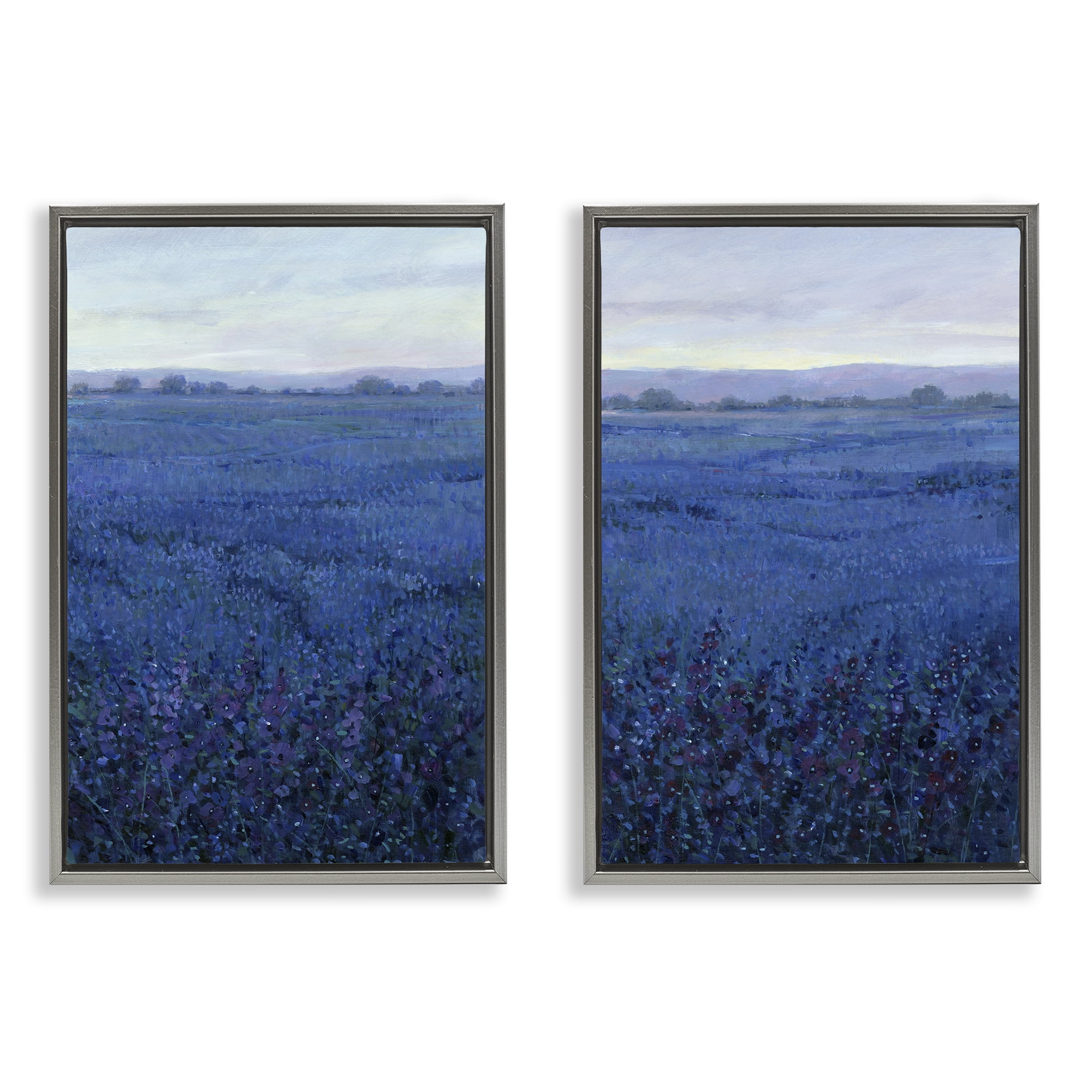 Stupell Industries Flowering Field Purple Haze Landscape & Nature Painting Gray Floater Framed Canvas Art Print Wall Art, 21 x 31, Set of 2