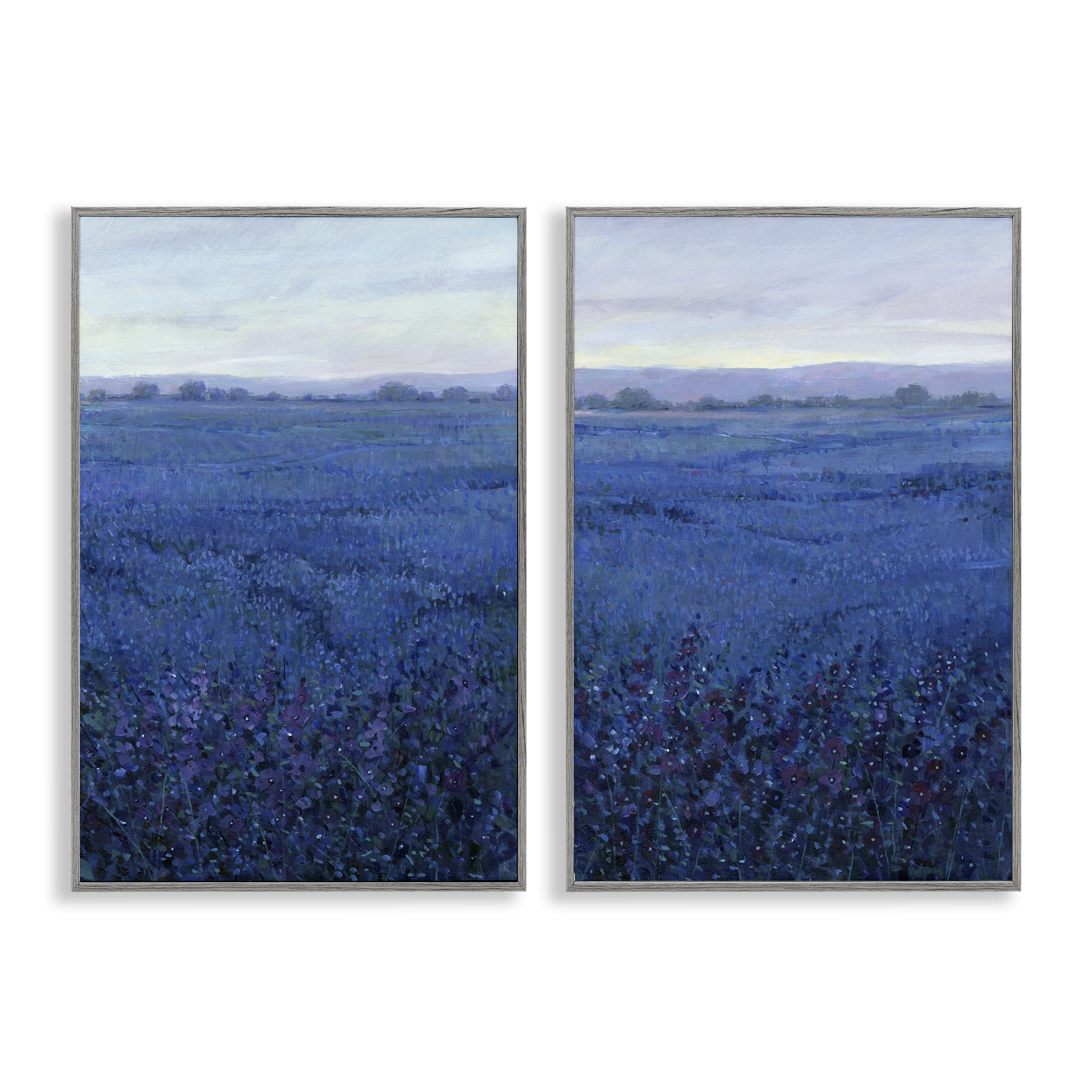 Stupell Industries Flowering Field Purple Haze Landscape & Nature Painting Gray Framed Art Print Wall Art, 16 x 24, Set of 2