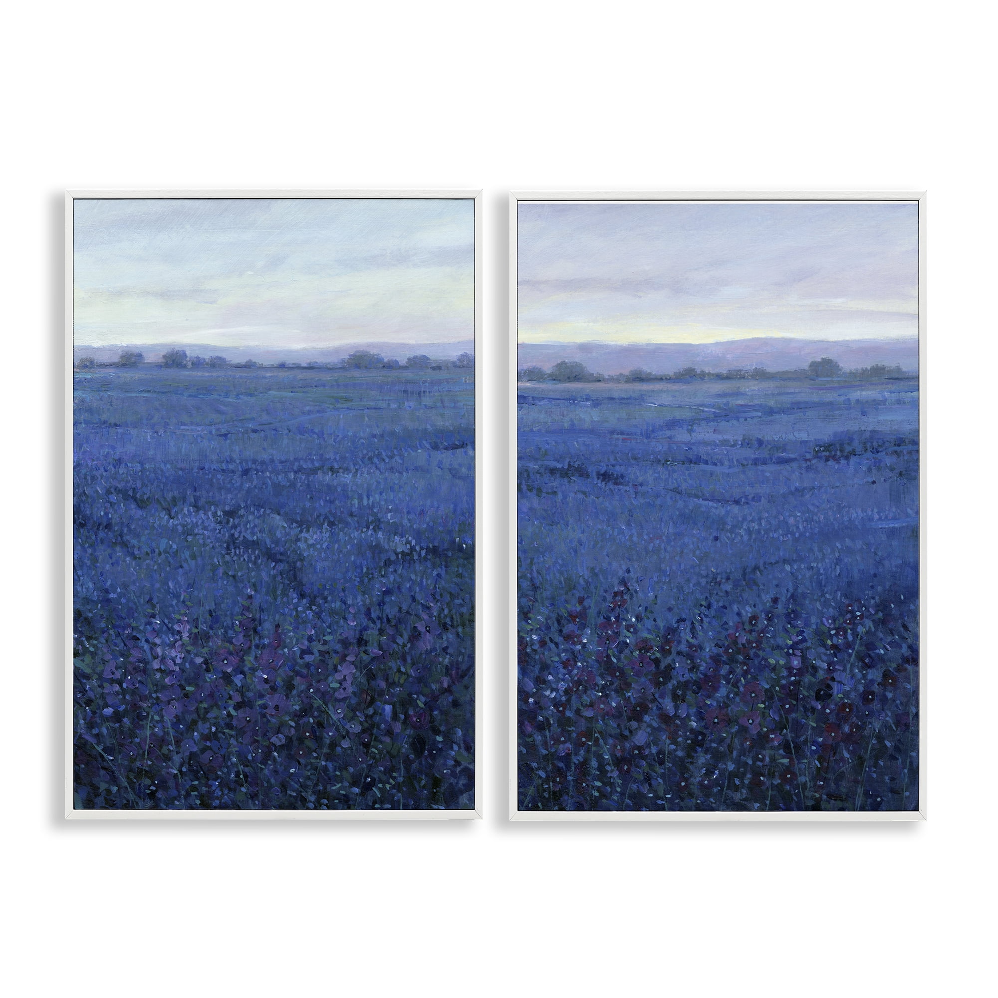 Stupell Industries Flowering Field Purple Haze Landscape & Nature Painting White Framed Art Print Wall Art, 12 x 18, Set of 2