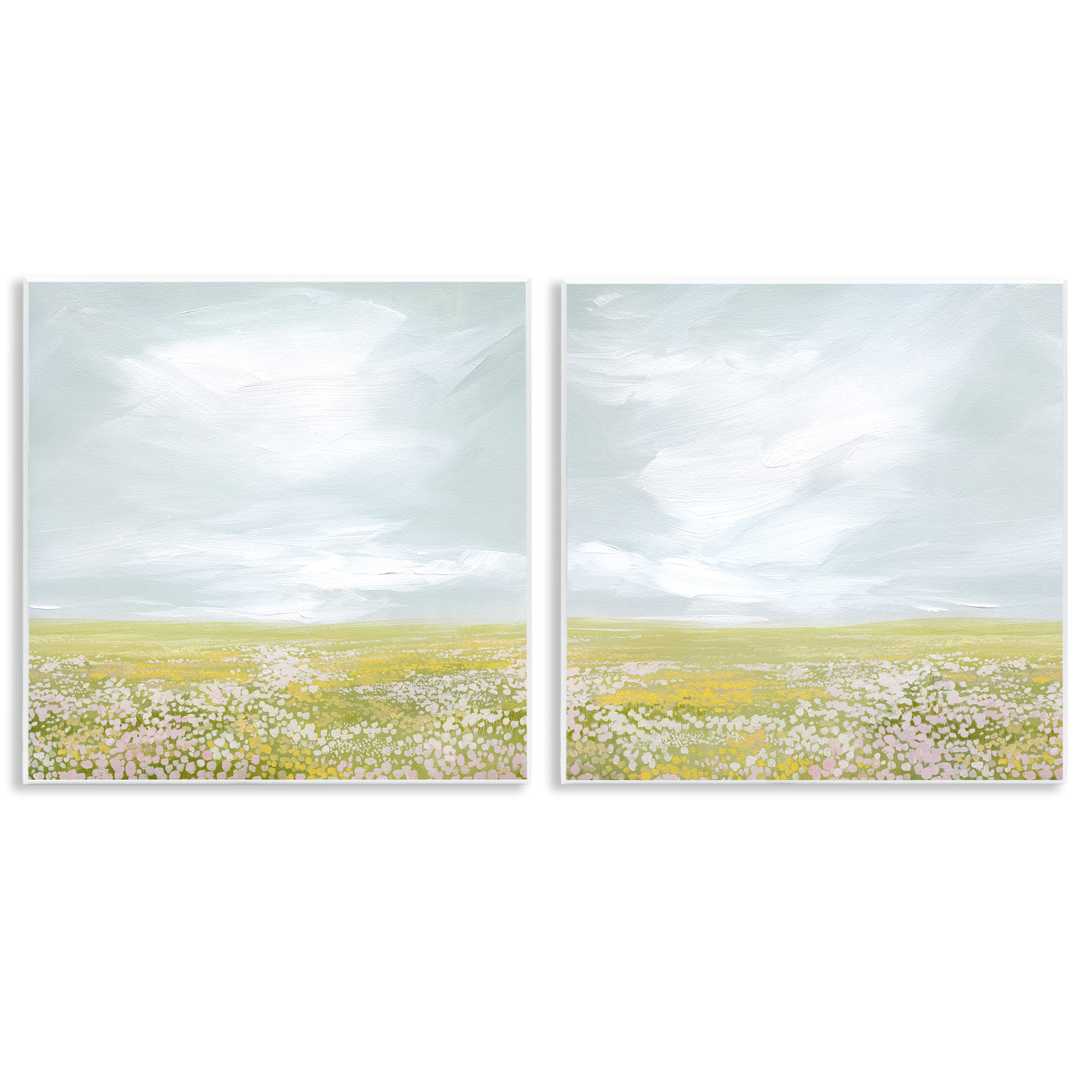 Stupell Industries Flowering Field Wispy Clouds Landscape & Nature Painting Unframed Art Print Wall Art, 12 x 12, Set of 2