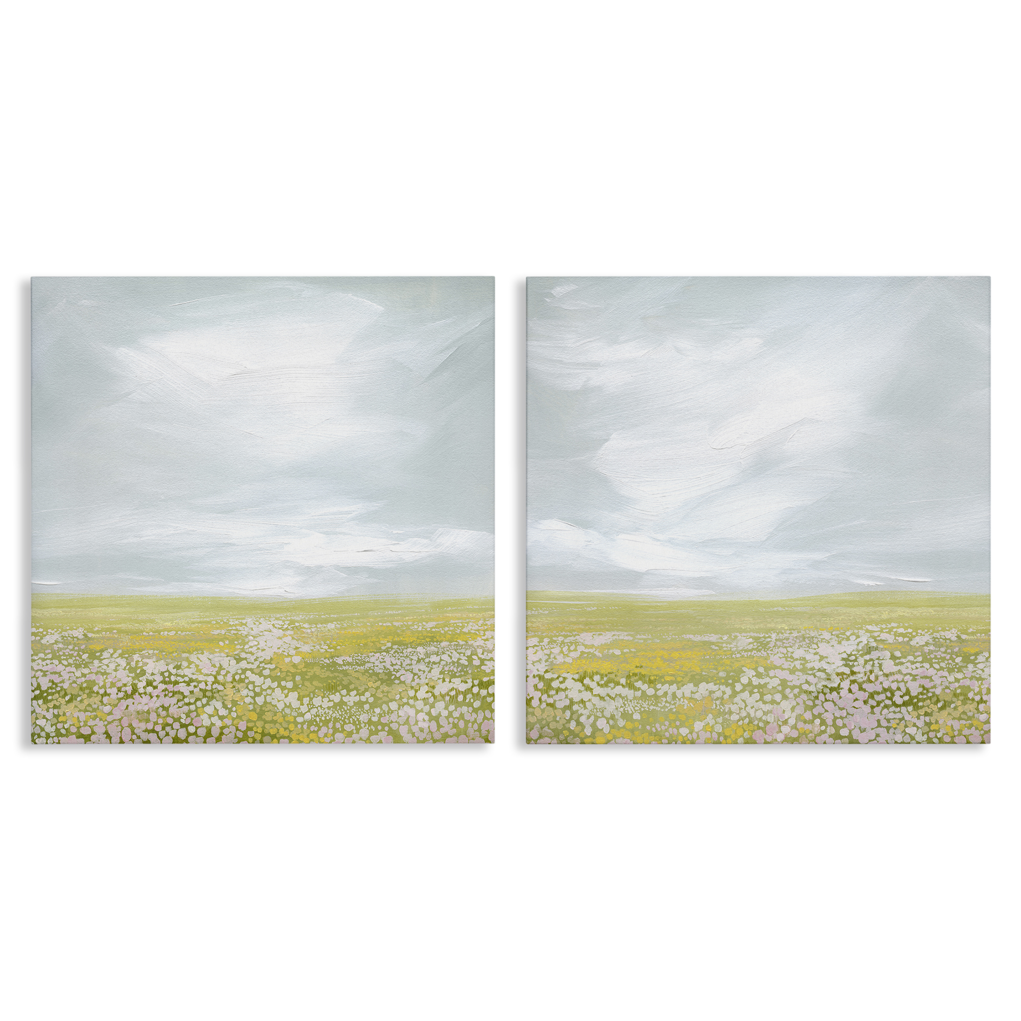 Stupell Industries Flowering Field Wispy Clouds Landscape & Nature Painting Wrapped Canvas Art Print Wall Art, 17 x 17, Set of 2