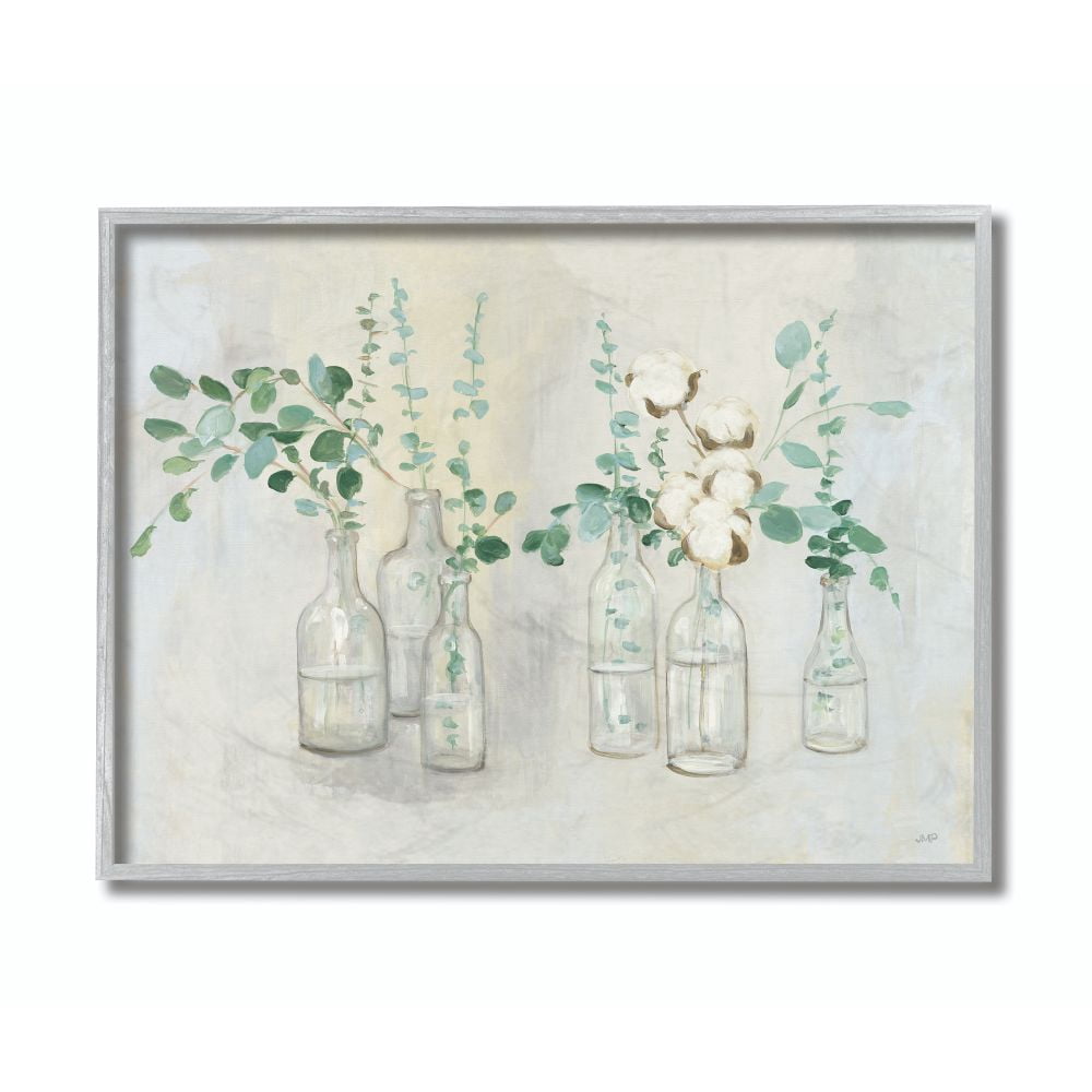 Stupell Industries Flowers And Plants Neutral Grey Green Painting Gray Farmhouse Rustic Framed Giclee Texturized Art by Julia Purinton