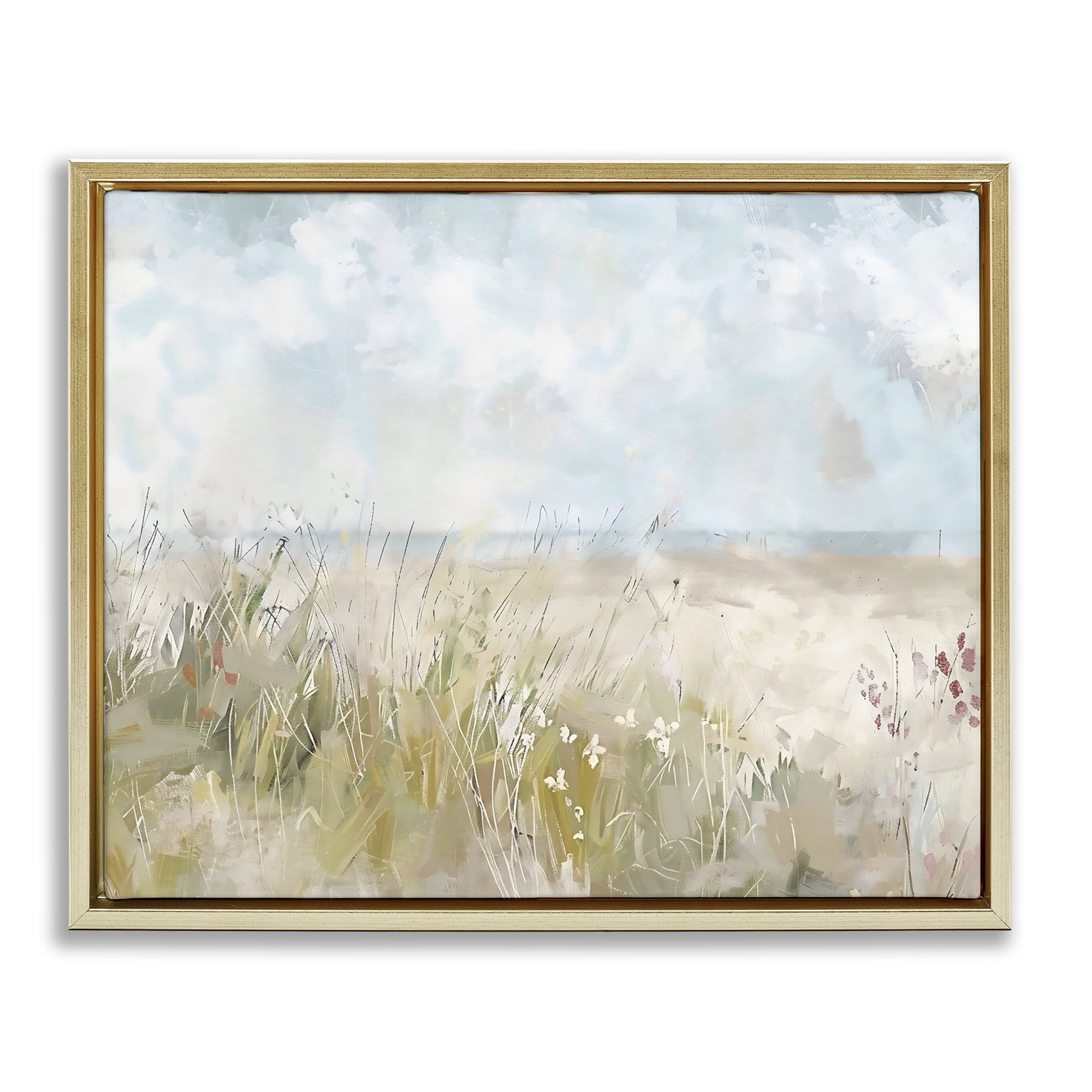 Stupell Industries Flowers By The Ocean Gold Framed Floater Canvas Wall Art, design by Creative Studio