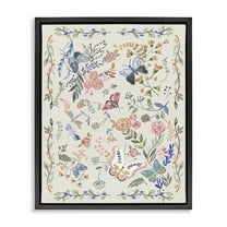 Stupell Industries Flowers & Garden Friends Animals Painting Black Floater Framed Canvas Art Print Wall Art, 17 x 21