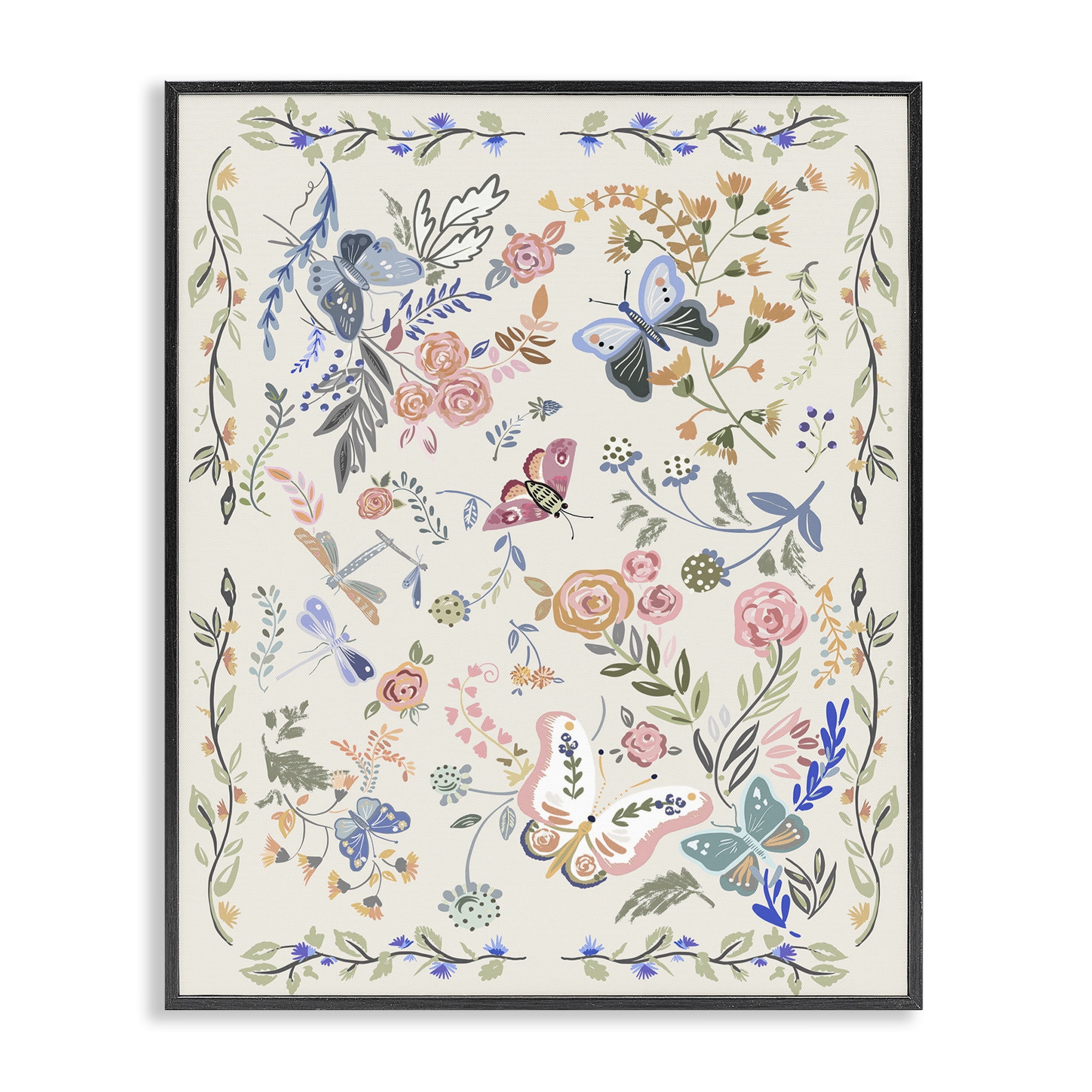 Stupell Industries Flowers & Garden Friends Animals Painting Black Framed Art Print Wall Art, 11 x 14