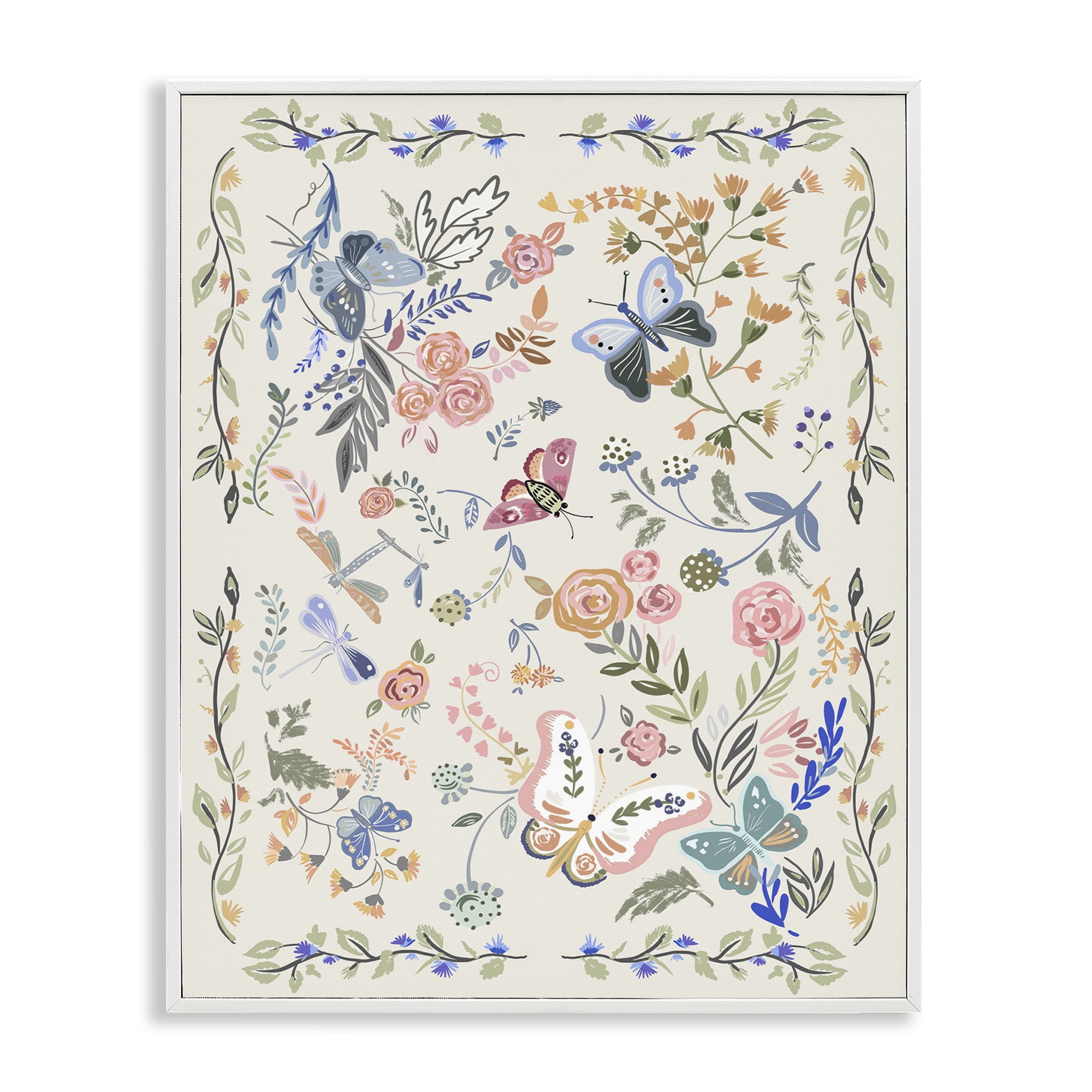Stupell Industries Flowers & Garden Friends Animals Painting White Framed Art Print Wall Art, 16 x 20