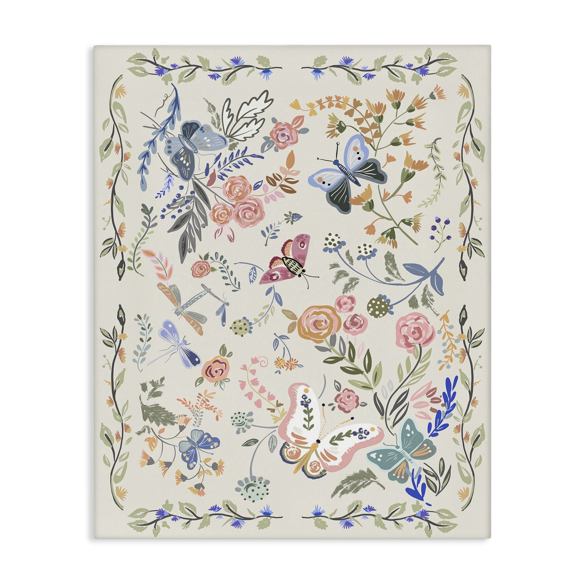 Stupell Industries Flowers & Garden Friends Animals Painting Wrapped Canvas Art Print Wall Art, 16 x 20