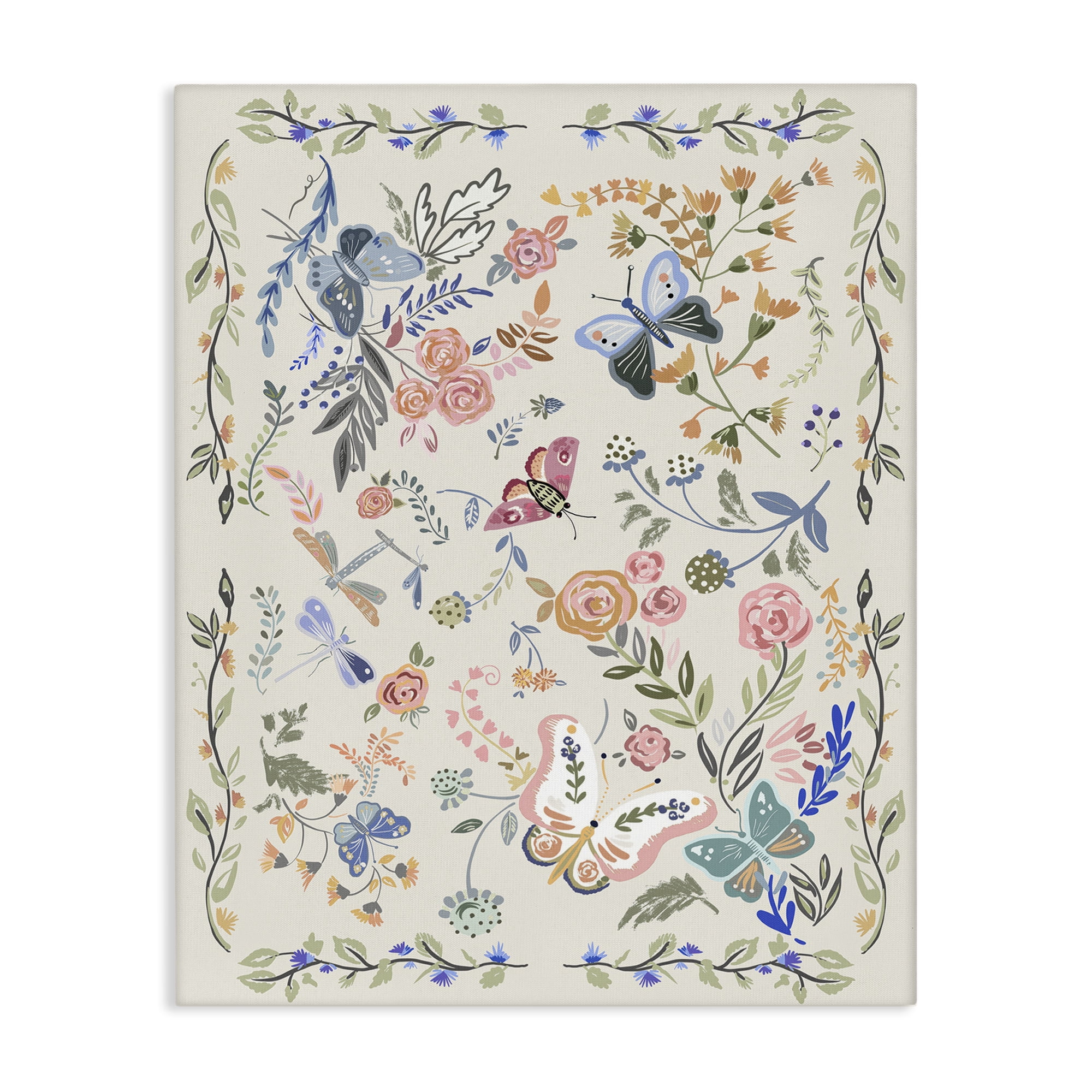 Stupell Industries Flowers & Garden Friends Animals Painting Wrapped Canvas Art Print Wall Art, 30 x 40