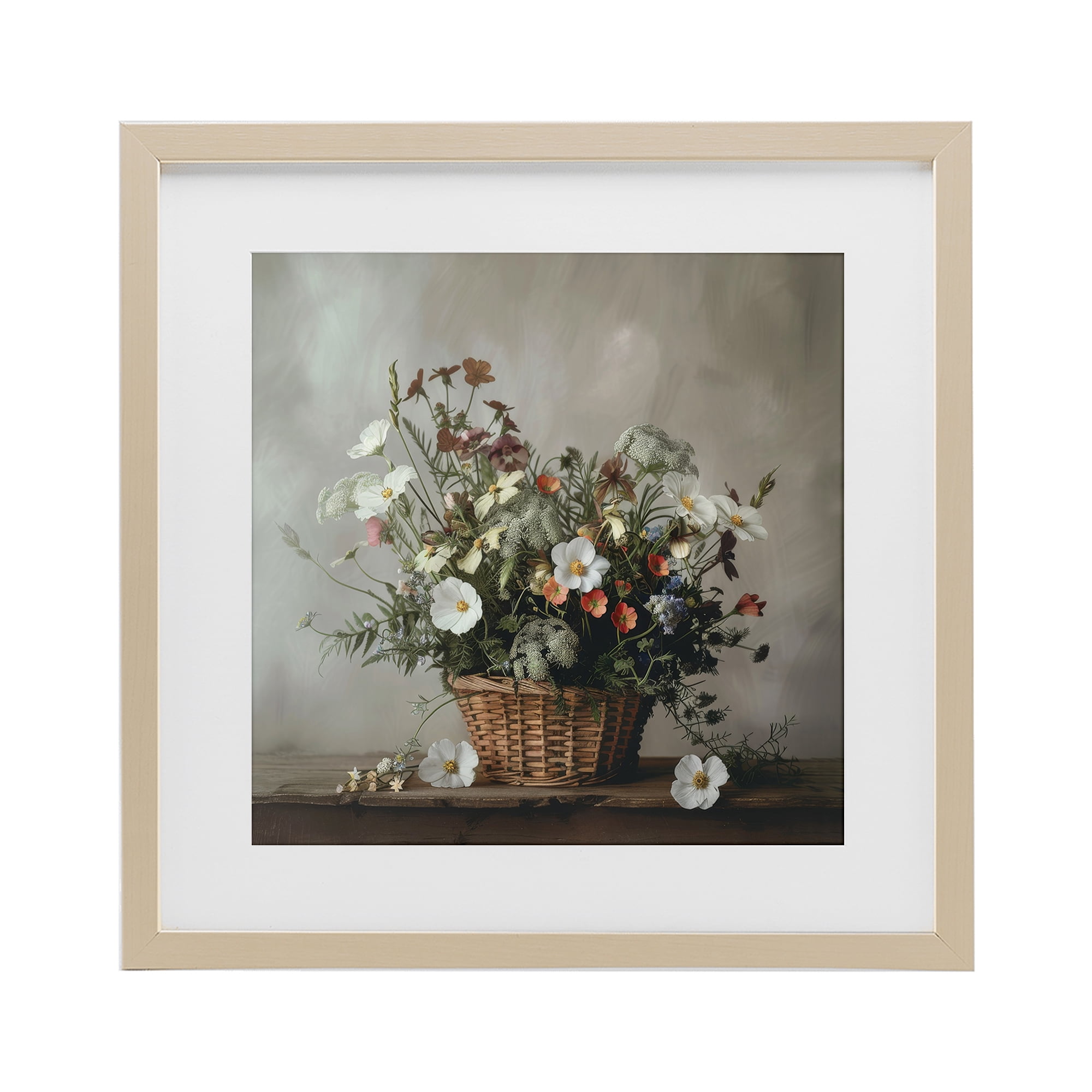 Stupell Industries Flowers In A Basket Arrangement Birch Framed Print Under Glass, design by Lazar Studio