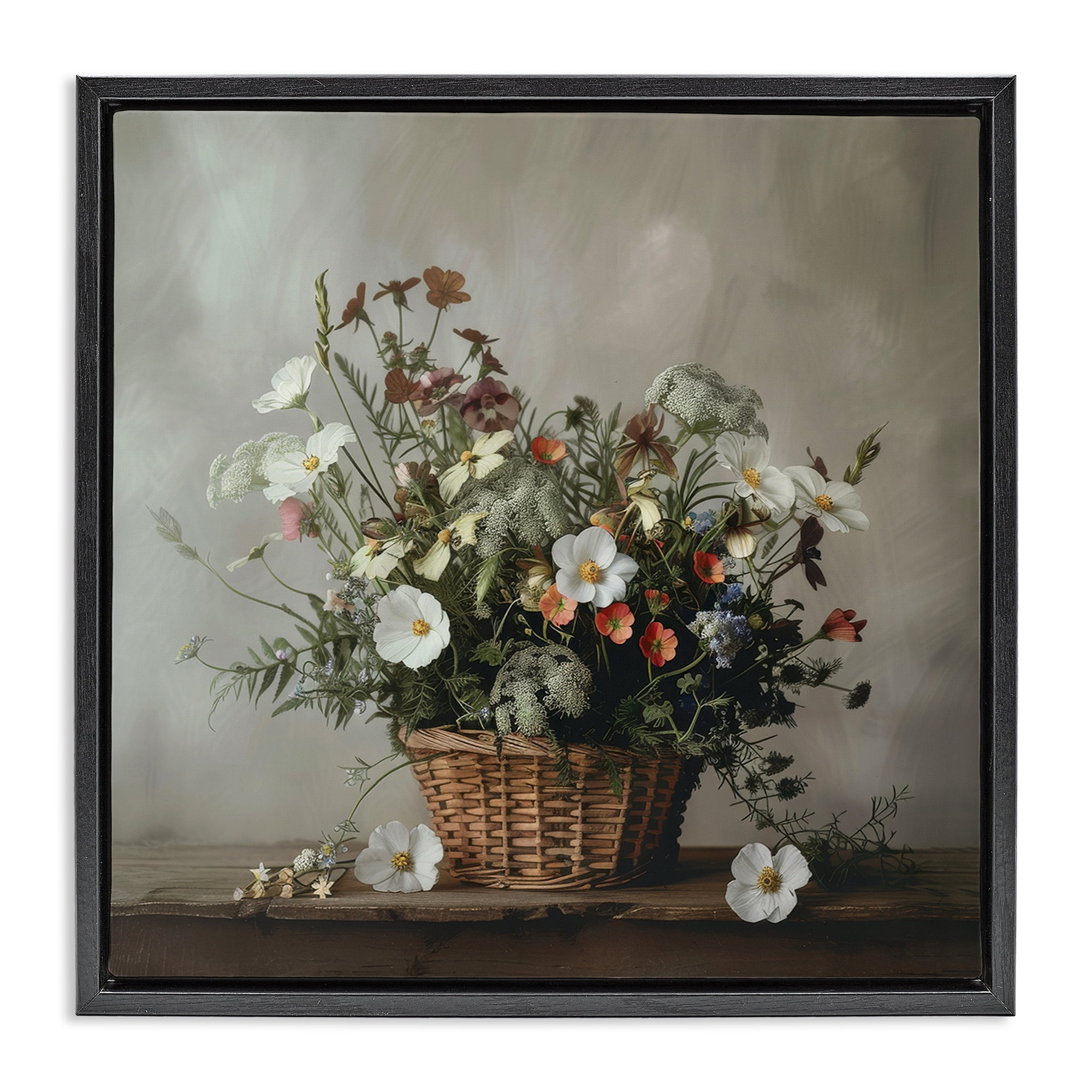 Stupell Industries Flowers In A Basket Arrangement Black Framed Floater Canvas Wall Art, design by Lazar Studio