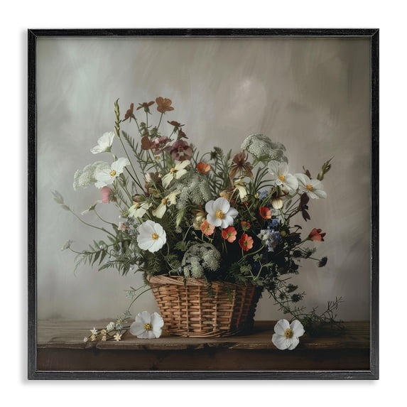 Stupell Industries Cottage Flowers In A Basket Arrangement Black Framed Giclee Art, 24 x 24, by Lazar Studio