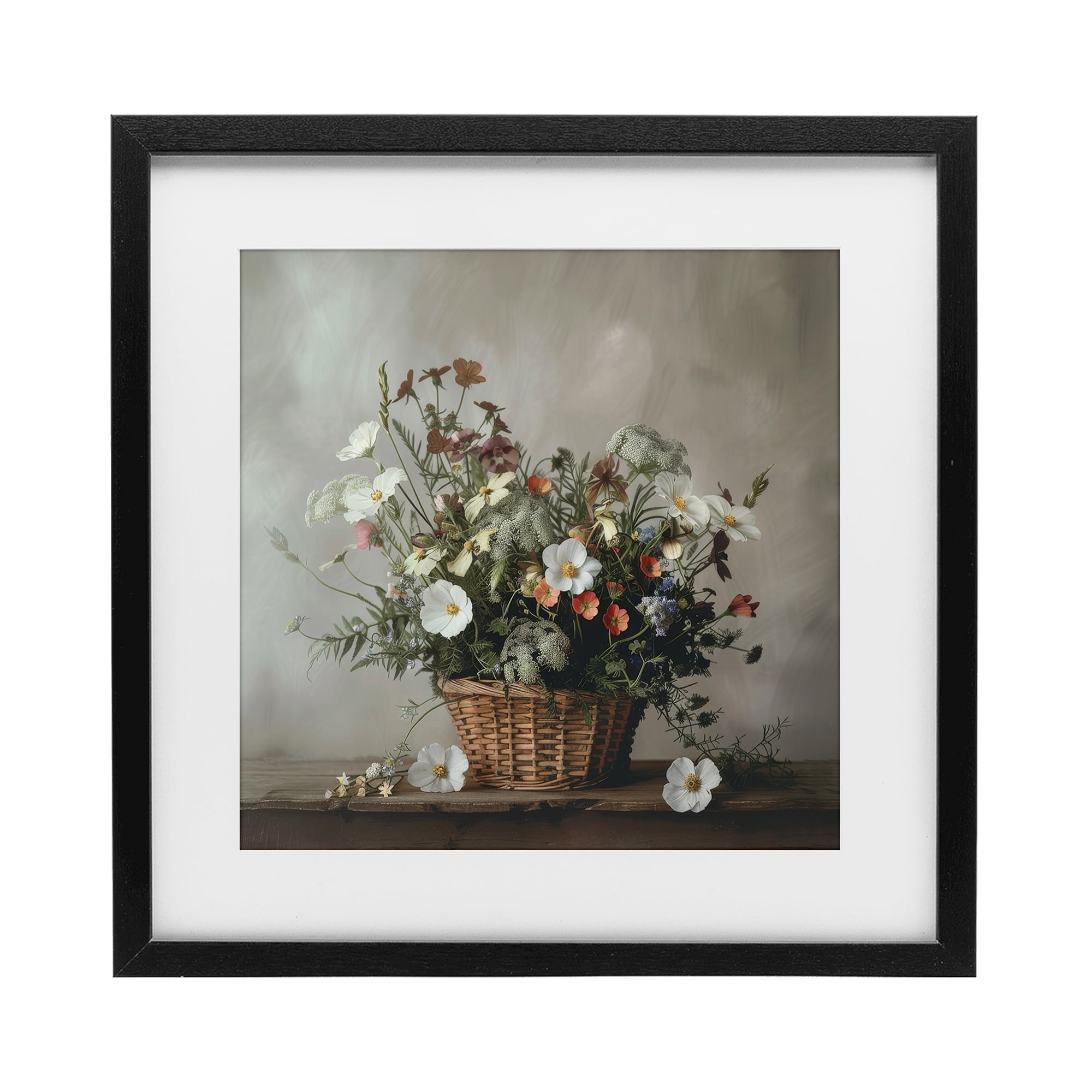 Stupell Industries Flowers In A Basket Arrangement Black Framed Print Under Glass, design by Lazar Studio