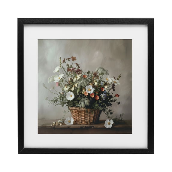 Stupell Industries Cottage Flowers In A Basket Arrangement Black Framed Print Under Glass, 16 x 16, by Lazar Studio