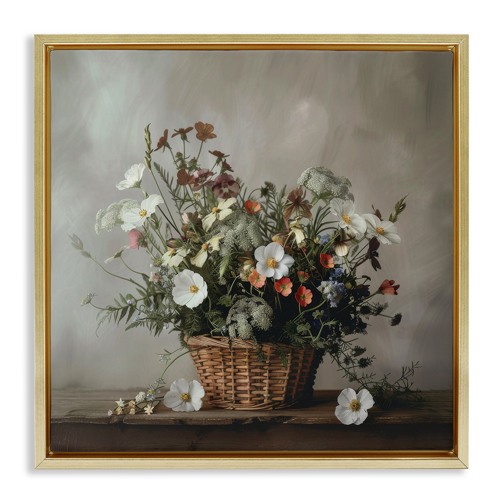 Stupell Industries Flowers In A Basket Arrangement Gold Framed Floater Canvas Wall Art, design by Lazar Studio