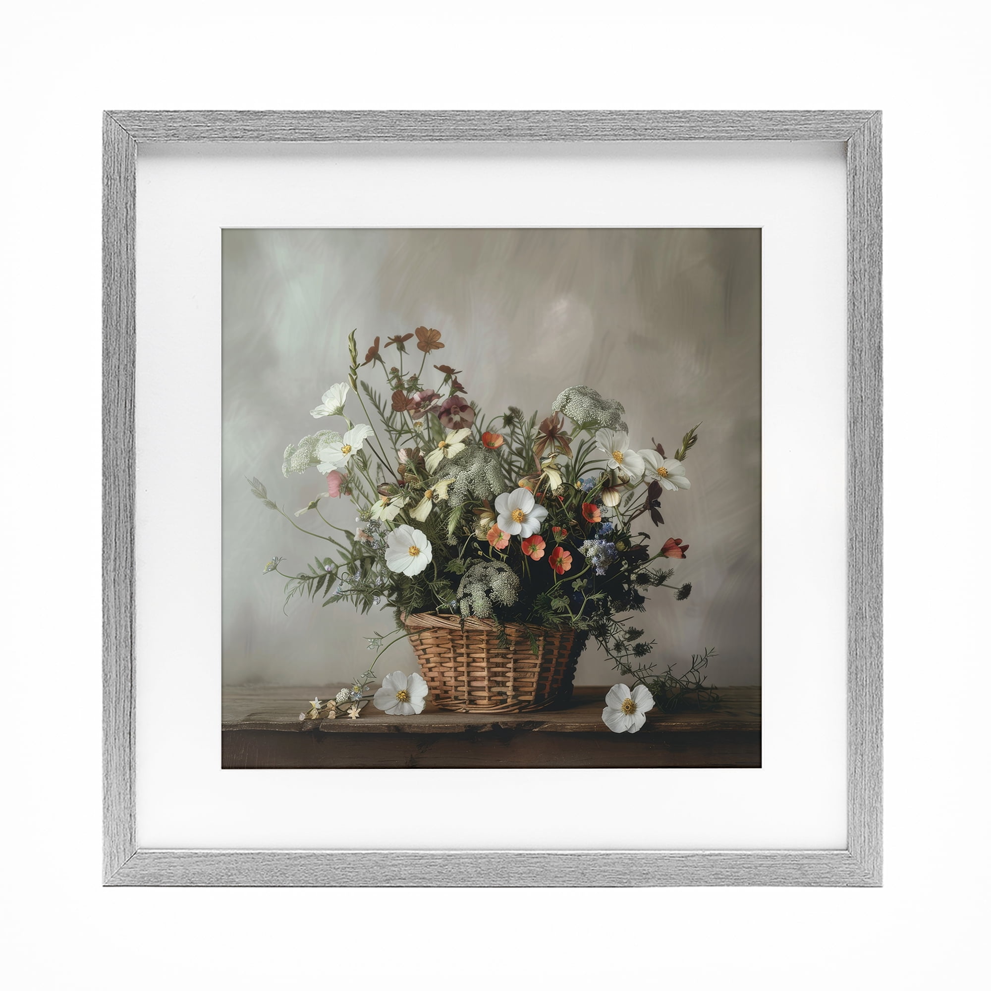 Stupell Industries Flowers In A Basket Arrangement Gray Framed Print Under Glass, design by Lazar Studio