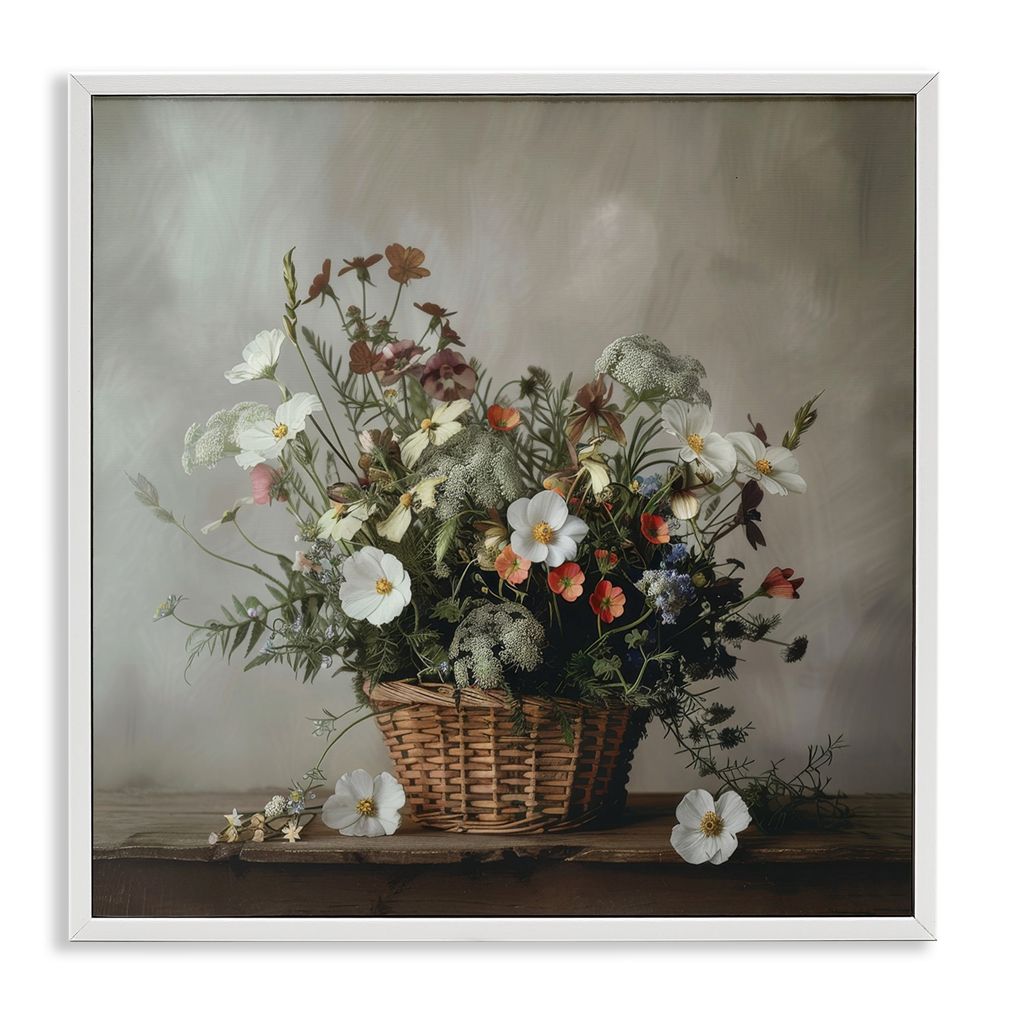 Stupell Industries Flowers In A Basket Arrangement White Framed Giclee Art, design by Lazar Studio
