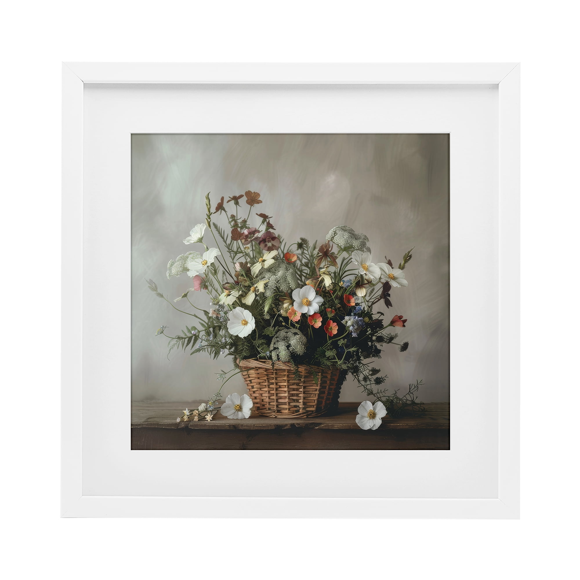 Stupell Industries Flowers In A Basket Arrangement White Framed Print Under Glass, design by Lazar Studio