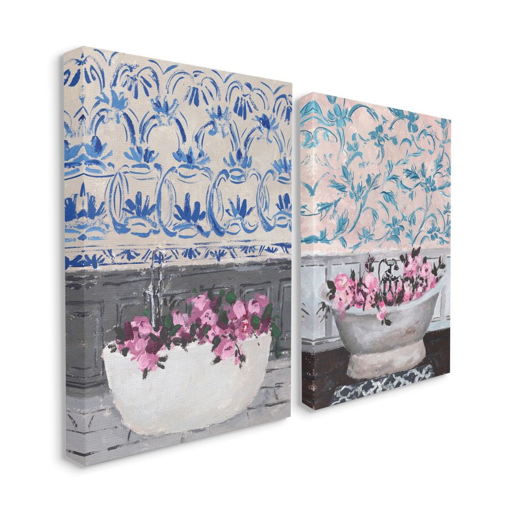 Stupell Industries Flowers In Bath Tub Pink Blue Interior Design Canvas Wall Art by Melissa Wang