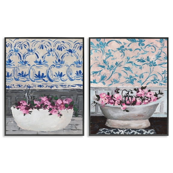 Stupell Industries Flowers In Bath Tub Pink Blue Interior Design Framed Wall Art by Melissa Wang