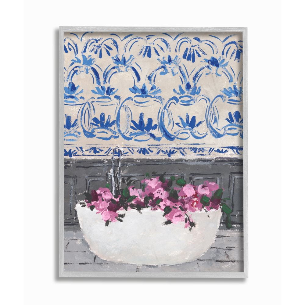 Stupell Industries Flowers In Bath Tub Pink Blue Interior Design Framed Wall Art by Melissa Wang