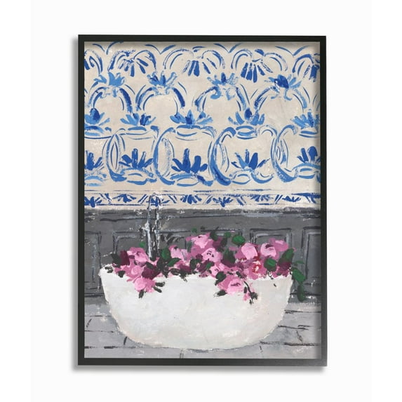 Stupell Industries Flowers In Bath Tub Pink Blue Interior Design Framed Wall Art by Melissa Wang
