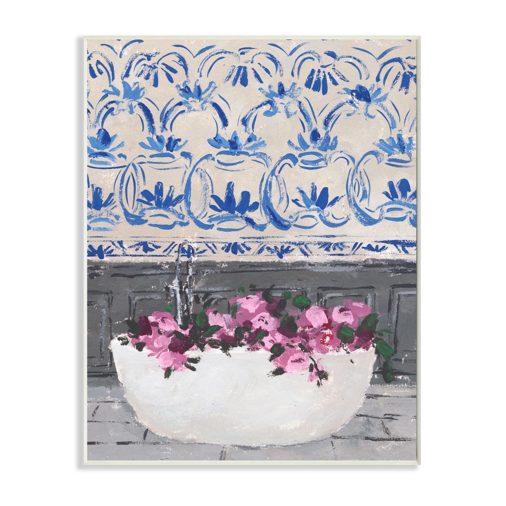 Stupell Industries Flowers In Bath Tub Pink Blue Interior Design Wall Plaque by Melissa Wang