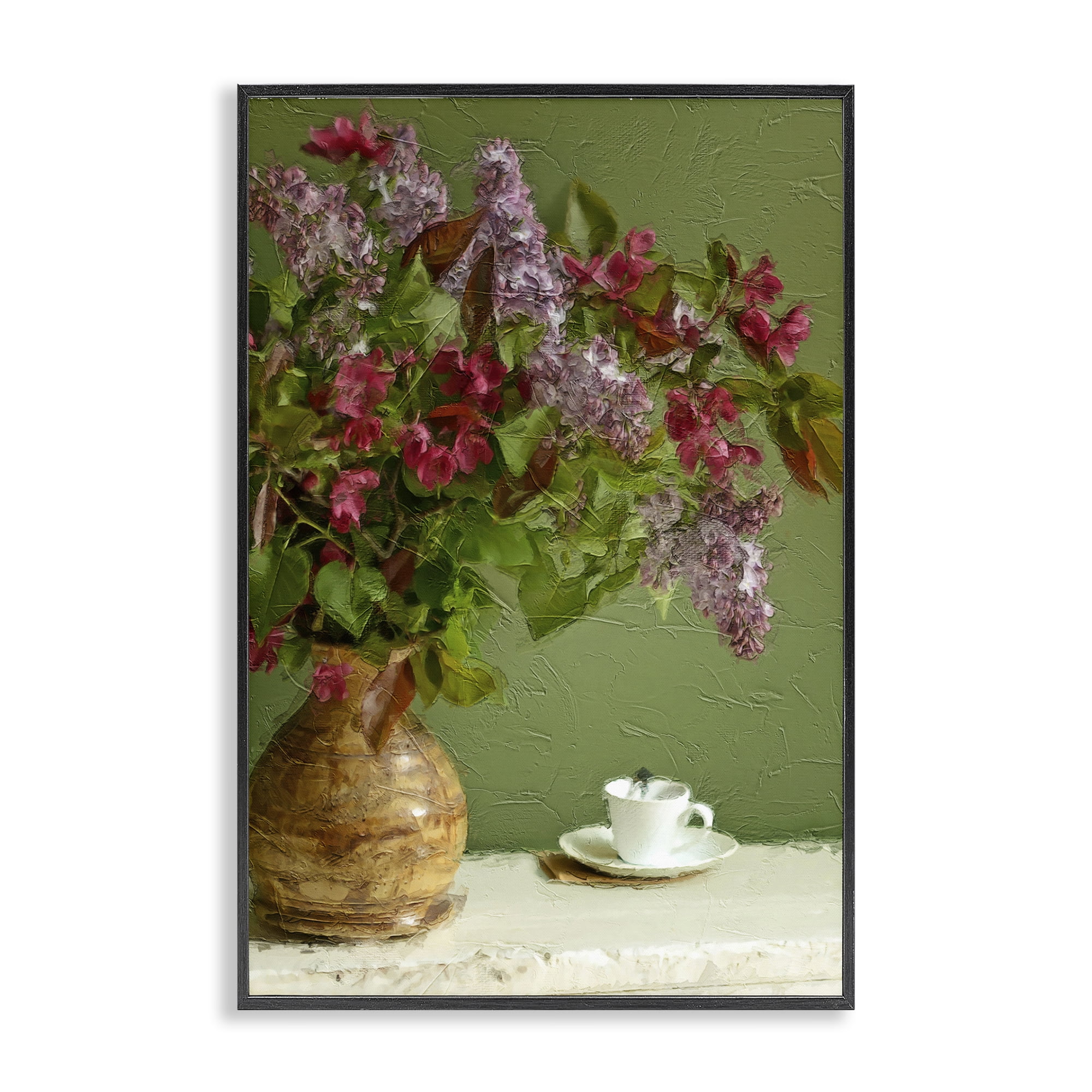Stupell Industries Flowers & Teacup Botanical & Floral Painting Black Framed Art Print Wall Art, 20 x 30