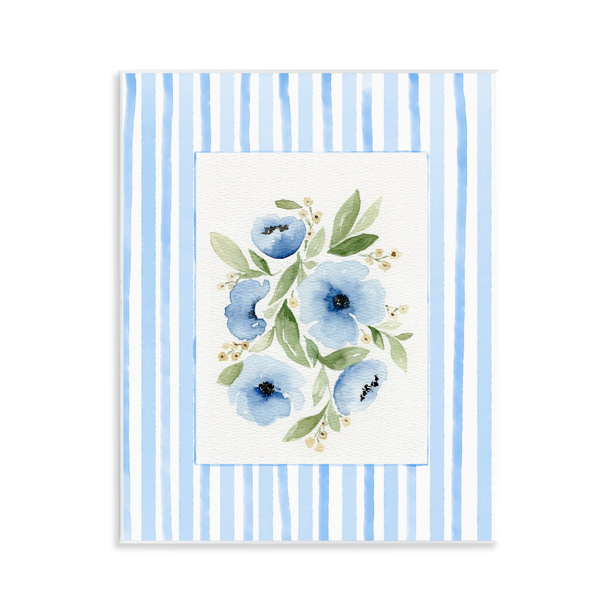 Stupell Industries Flowers With Stripe Border Wall Plaque Art, design by Leah Noel Art