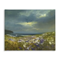 Stupell Industries Flowers by Stormy Beach Landscape & Nature Painting Wrapped Canvas Art Print Wall Art, 20 x 16
